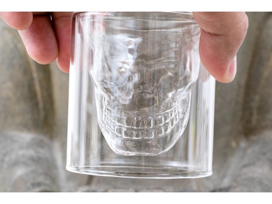 Fabulous Set Of Nine Moulded Glass Skull Tumblers