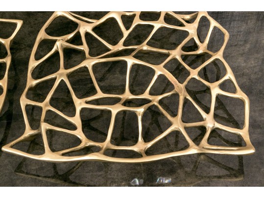 Pair Of Tom Dixon Signed Gold Toned Sculptural Brass Trivets 