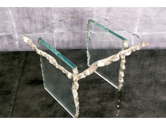 Artisanal Faux Live Edge Glass Side Table With Silver Gilt Finishes