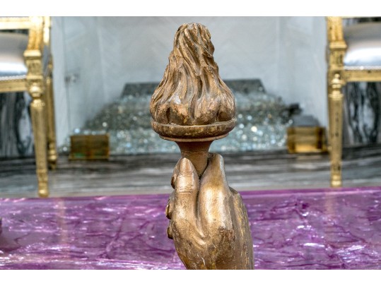 Carved Gilt Finished Lady Liberty Hand On Base
