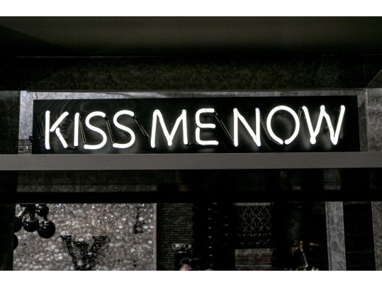Contemporary Playful Neon Sign “Kiss Me Now” (Original $4,000)