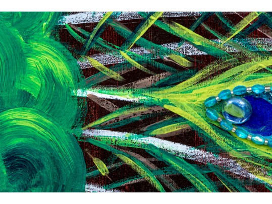 Flashy And Textural Mixed Media On Canvas, Peacock