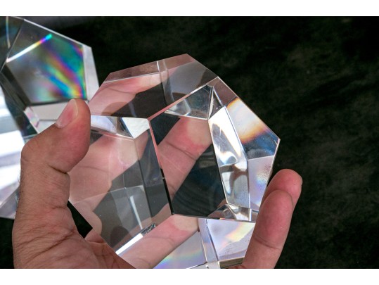 Two Fabulous Glass Faceted Sculptural Desk Ornaments