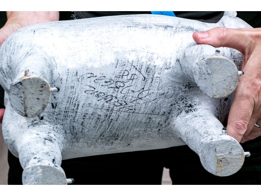 Artisanal, Signed Folk Art Carved And Painted Wood Raccoon