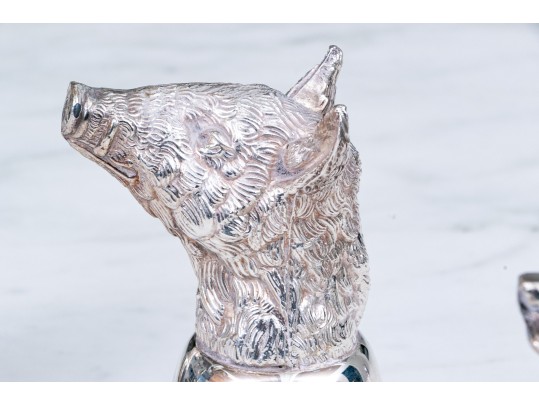 Three Italian Silver-plated Stirrup Cups, Incuding Fox, Boar & Horse 