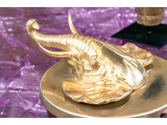 Brass And Faux Tortoise Shell Glass Box With Elephant Head Handle