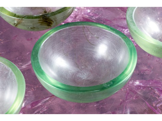 Vintage Set Of 12 Small Green Glass Bowls