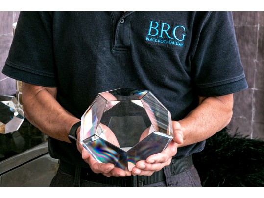 Two Fabulous Glass Faceted Sculptural Desk Ornaments