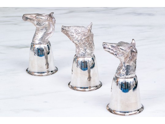 Three Italian Silver-plated Stirrup Cups, Incuding Fox, Boar & Horse 