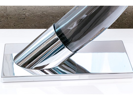 Dramatic Pair Of Jonathan Adler Chrome And Lucite Tusks On Stands