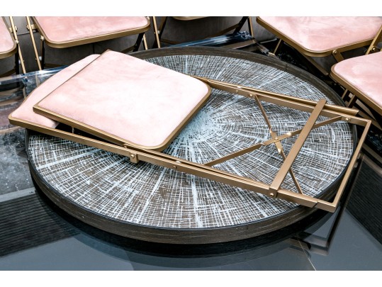 Quality Set Of Six Folding Chairs With Upholstered Seats On Gilt Finished Frames