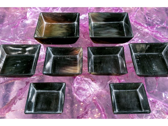 Two Sets Of Four Carved Horn Square Form Nesting Bowls