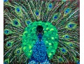 Flashy And Textural Mixed Media On Canvas, Peacock