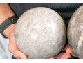 Decorative Set Of Two Carved And Polished Marble Orbs