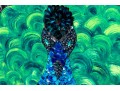 Flashy And Textural Mixed Media On Canvas, Peacock