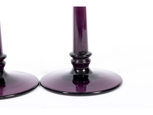 Vintage Amethyst Glass Footed Candle Holders