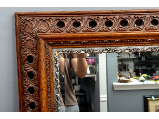 Ornate Chestnut Beveled Glass Wall Mirror