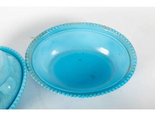 Vintage Nesting Eagle & Rabbit Blue Milk Glass Dishes