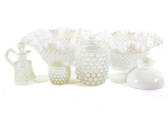 Vintage Opalescent White Hobnail & Milk Glass Items