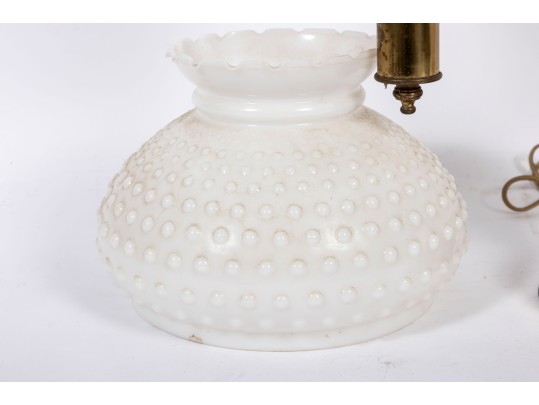 White Hobnail Depression Glass Student Lamp And Shades