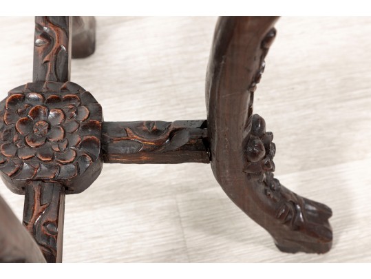 Tall 19th Century Chinese Carved Rosewood & Marble Plant Stand