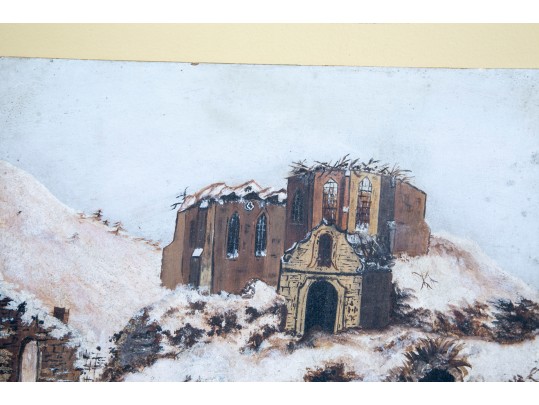 Early 20th Century Oil On Millboard Cathedral Painting