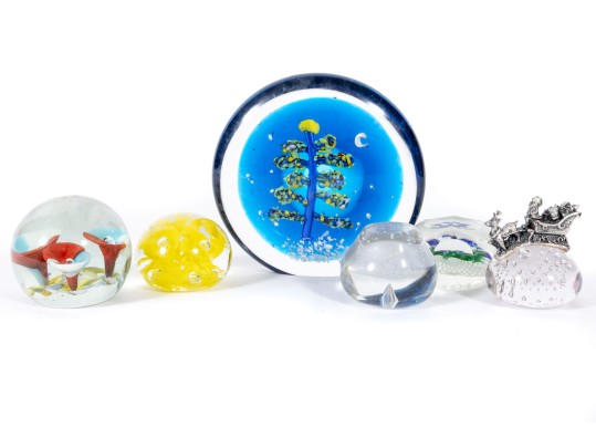 Six Vintage Art Glass Paperweights