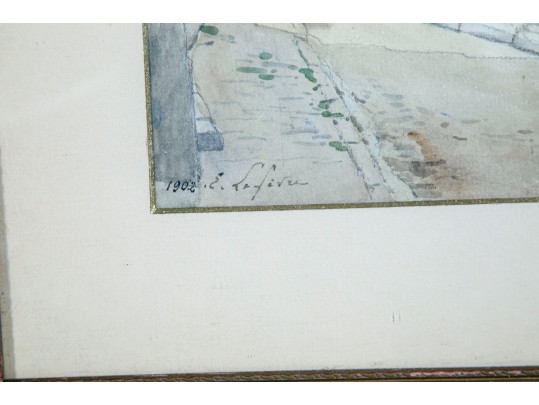 Early 1900's Pair Of Signed Watercolor Urban Landscapes 