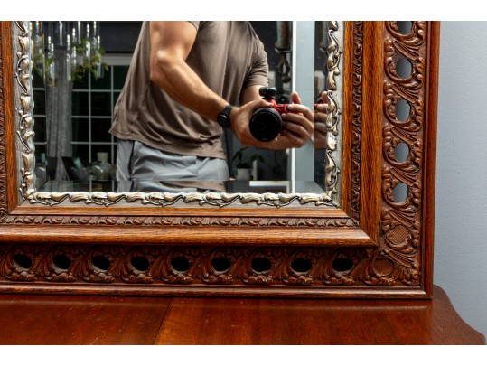 Ornate Chestnut Beveled Glass Wall Mirror