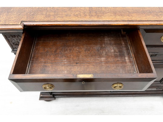 Large Antique Gilded Age Oak Jacobean Buffet 