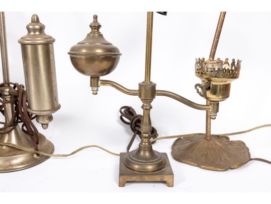 Vintage Electric Student Lamps, One With A Blue Glass Shade