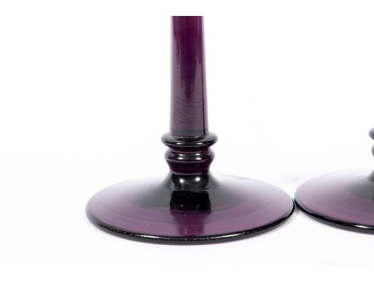 Vintage Amethyst Glass Footed Candle Holders
