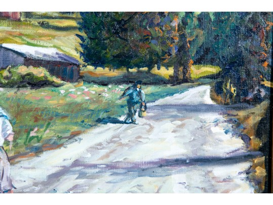 Antique Untitled Oil On Canvas Landscape Painting