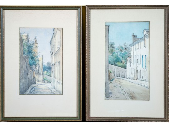 Early 1900's Pair Of Signed Watercolor Urban Landscapes 
