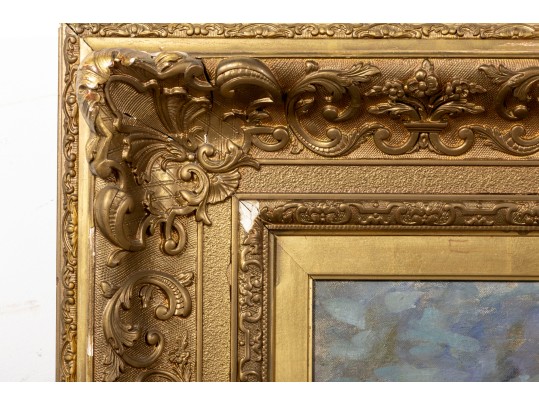 Henry Singlewood Bisbing (American, 1849 - 1933) Ox Cart Landscape Original Oil Painting C. 1880