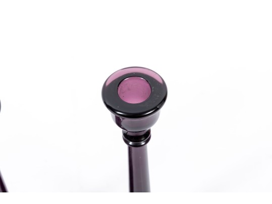 Vintage Amethyst Glass Footed Candle Holders