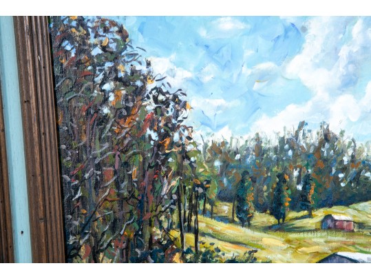 Antique Untitled Oil On Canvas Landscape Painting