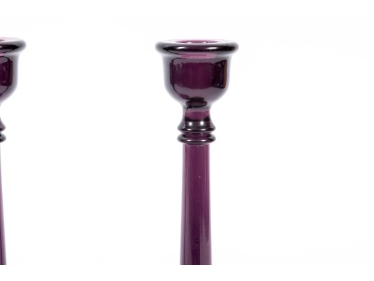 Vintage Amethyst Glass Footed Candle Holders