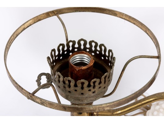 White Hobnail Depression Glass Student Lamp And Shades