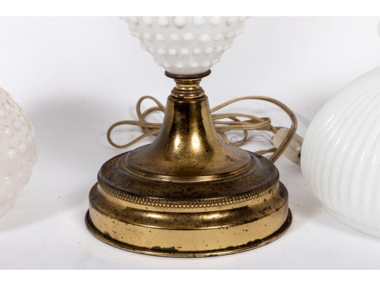 White Hobnail Depression Glass Student Lamp And Shades