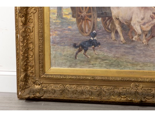 Henry Singlewood Bisbing (American, 1849 - 1933) Ox Cart Landscape Original Oil Painting C. 1880