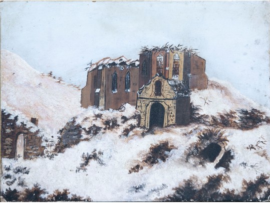 Early 20th Century Oil On Millboard Cathedral Painting