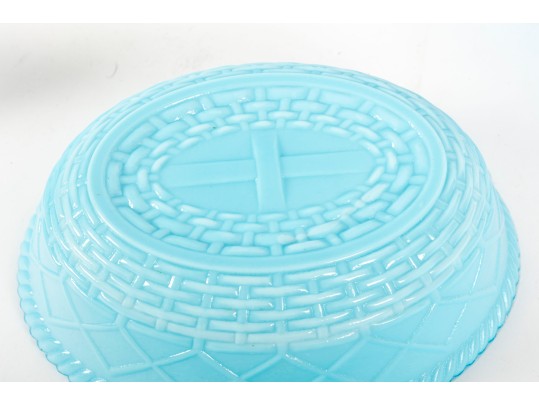 Vintage Nesting Eagle & Rabbit Blue Milk Glass Dishes