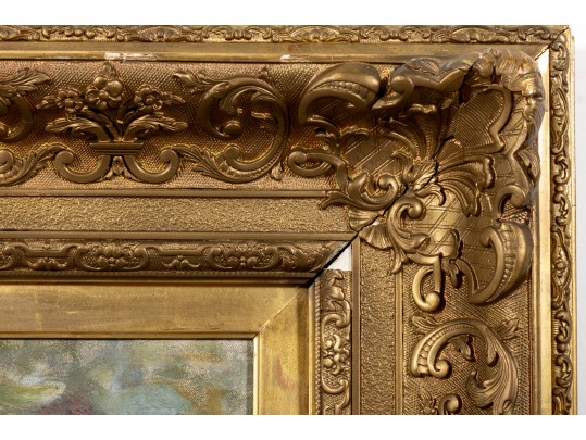 Henry Singlewood Bisbing (American, 1849 - 1933) Ox Cart Landscape Original Oil Painting C. 1880