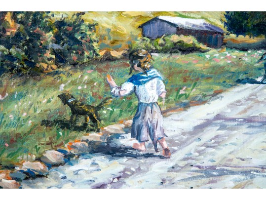 Antique Untitled Oil On Canvas Landscape Painting