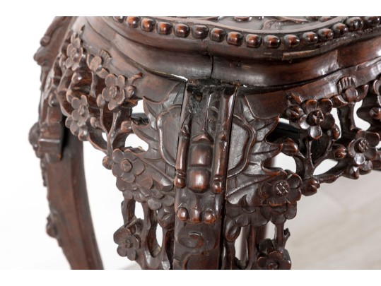 Tall 19th Century Chinese Carved Rosewood & Marble Plant Stand