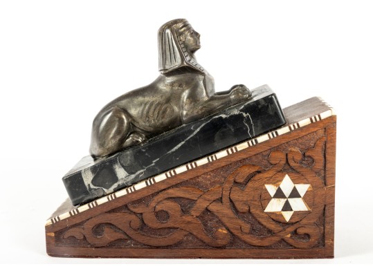 Brass Sphinx Wood & Marble Doorstop