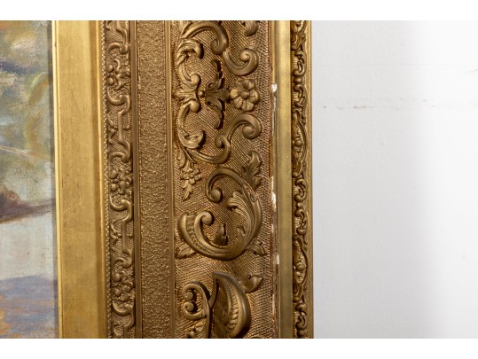 Henry Singlewood Bisbing (American, 1849 - 1933) Ox Cart Landscape Original Oil Painting C. 1880