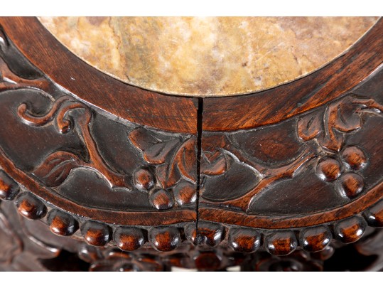 Tall 19th Century Chinese Carved Rosewood & Marble Plant Stand