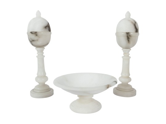 Marbled Stone Egg Capsule Lamps And Bowl